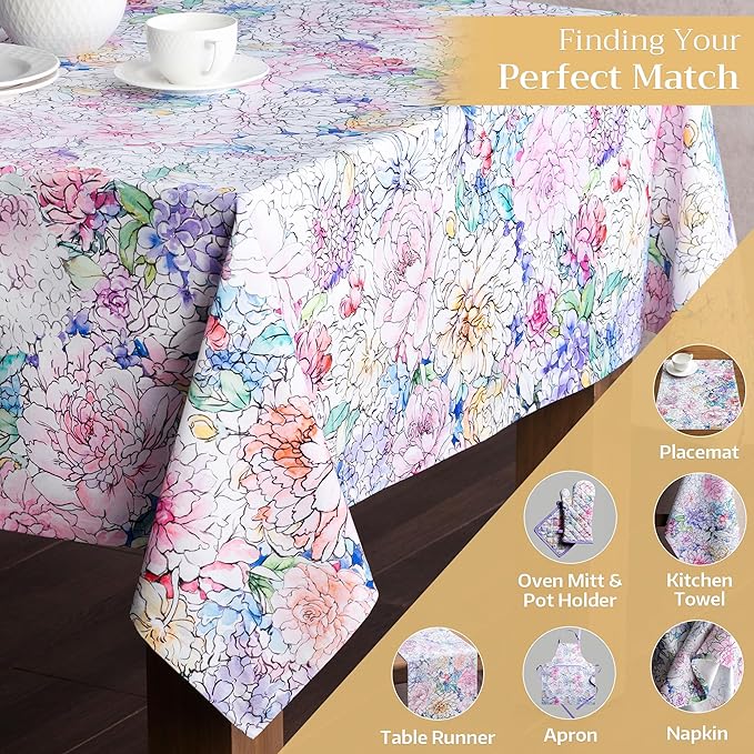 Maison d' Hermine Table Cloth Rectangle Table 100% Cotton 60 x 108 Inches Tablecloth Reusable Decorative for Dining Room Farmhouse Home Valentines Day Decorations Spring Summer - Floral Love