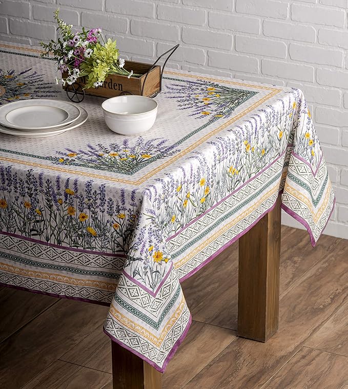 Maison d' Hermine Table Cloth Square Table 100% Cotton 60 x 60 Inches Tablecloth Reusable Decorative for Dining Room Farmhouse Home Valentines Day Decorations Spring Summer - Fanny Lavender