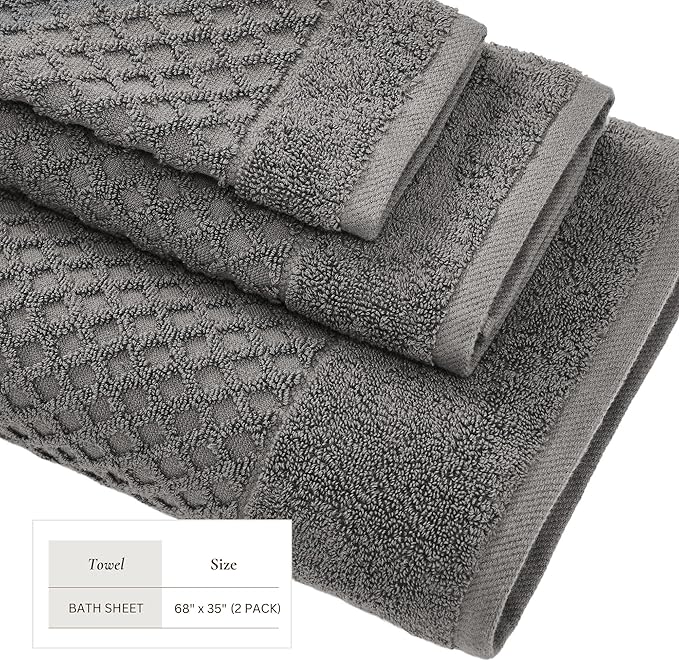 Great Bay Home Oversized Bath Sheets - 100% Cotton 2 Pack 68x35 Extra Large Towel - Absorbent, Durable, Quick-Dry Towels for Bathroom (Dark Grey)
