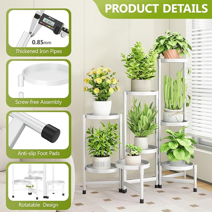 Cawukege 8 Tier Plant Stand Indoor, Tiered Plant Stand Outdoor for Multiple Plants, Corner Plant Shelf for Patio Balcony Porch Garden Living Room House,White