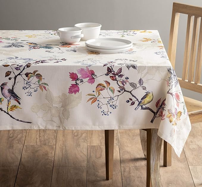 Maison d' Hermine Table Cloth Square Table 100% Cotton 60 x 60 Inches Fall Tablecloth Reusable Everyday Use for Thanksgiving Christmas Decorations Dining Farmhouse Party (Equinoxe - Beige)
