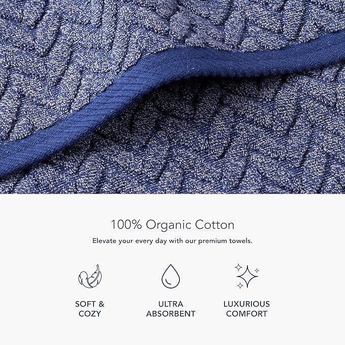 Texere 100% Organic Cotton Jacquard 650 GSM Premium Bath Towel Sets - Extra Absorbent Quick Dry and Plush (Cable, Estate Blue, 2 Bath Towels)