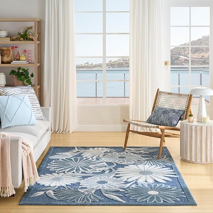 Nourison Home Aloha Blue 5'3" x 7'5" Area Rug - Easy Clean, Non Shedding, Bed Room, Living Room, Dining Room, Kitchen (5' x 8')