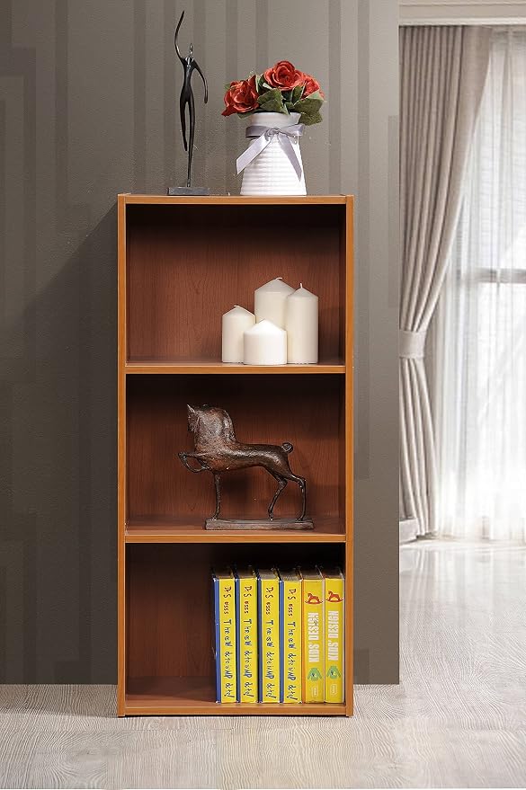 Hodedah Import 3 Shelf Bookcase, Cherry
