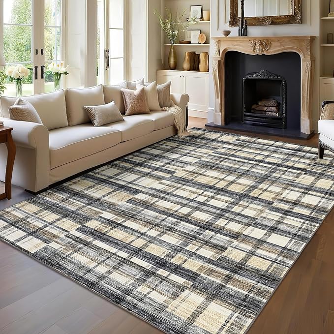10x13 Area Rug for Living Room Washable Rugs Farmhouse Rug for Bedroom Large Rug Modern Non Slip Carpet Stain Resistant Throw Rugs for Dining Room Office Classroom, Blue/Beige