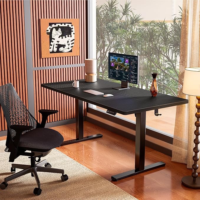 ErGear Height Adjustable Electric Standing Desk, 40 x 24 Inches Sit Stand up Desk, Memory Computer Home Office Desk with Two-Piece Desktop (Carbon Fiber Black)