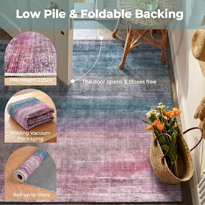 Kokia Abstract Area Rug Living Room 5x7 Colorful Washable Large Rug Bedroom Living Room Under Dining Table Soft Non Slip Stain Resistant Red Carpet Room Decor, Oslo Orchid