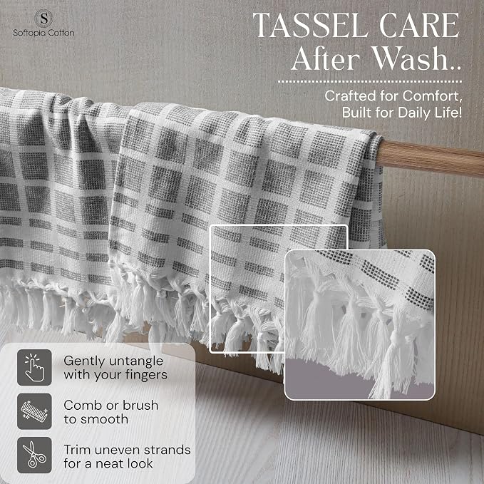 Matrix Dobby Kitchen Towels Set of 12, 100% Cotton, Combo Pack, 16"x26", Absorbent Tea Towels with Handmade Tassels, Reusable Cleaning Cloths - Beige, Forest Green, Grey