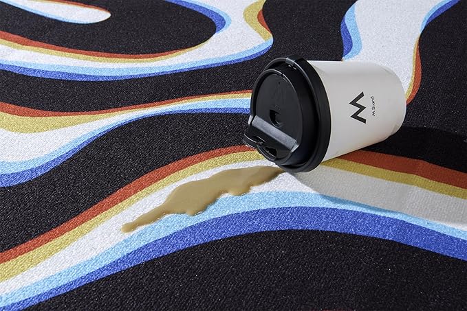 Trippy Abstract 3x5 Area Rug Non Slip Ultra Thin Flatweave Funky Aesthetic Wavy Stripes Swirl Throw Rug Colorful Black White, Retro Cool Cute Washable Carpet for Kitchen Entryway Bedroom