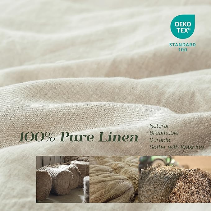 Simple&Opulence 100% Linen Duvet Cover Set, 3 PCS Natural French Flax Linen Duvet Cover Full Size, Breathable Soft Comfy Linen Bedding Comforter Cover with 2 Pillowcases
