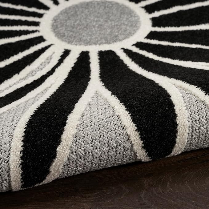 Nourison Home Aloha Black White 2'8" x 4' Area Rug - Easy Clean, Non Shedding, Bed Room, Living Room, Dining Room, Kitchen (3' x 4')