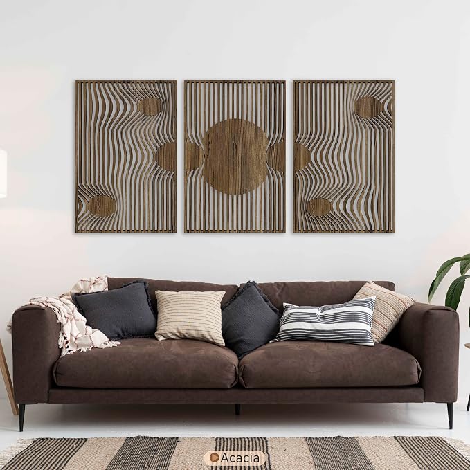 Mid Century Modern Celestial Gravity Wood Wall Art, Boho Solar Geometry Wood Wall Decor, Abstract Set of 3 Wall Hangings, Home Gift for Living Room and Bedroom