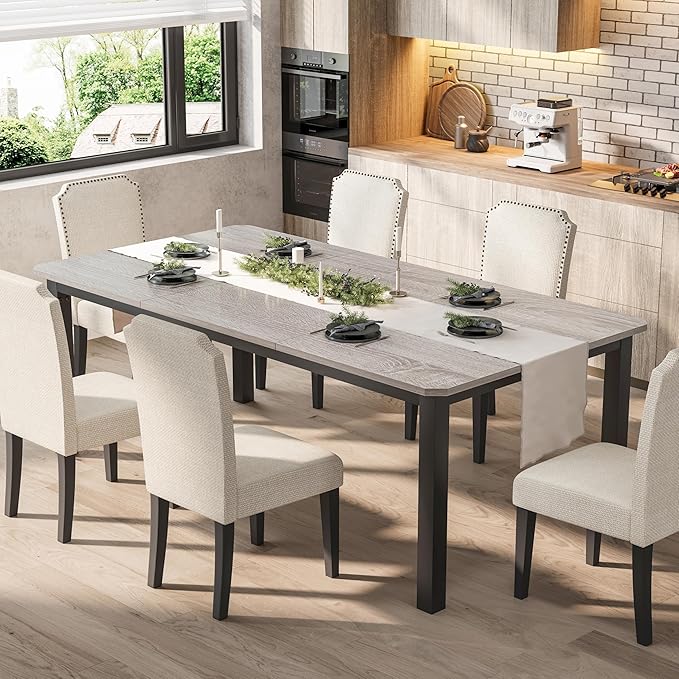 Garvee 78.7 Inch Industrial Dining Table for 6-8 People, Large Dinner Kitchen Tables with Sturdy Metal Frame, Multi-Use for Dining Room Living Room Indoor Restaurant Office Desk (Only Table)