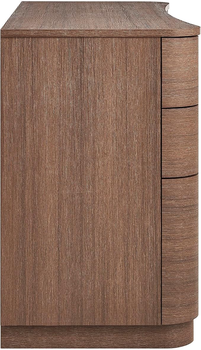 Modway Mirae 55 Inch Computer Desk with Drawers in Brushed Brown Oak – Modern Compact Office Desk with Keyboard Tray, Curved Edges, and 6 Storage Drawers for Bedroom, Dorm Room, or Vanity Setup