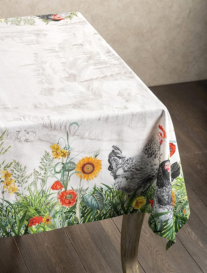 Maison d' Hermine Table Cloth Rectangle Table 100% Cotton 60 x 108 Inches Tablecloth Reusable Decorative for Dining Room Farmhouse Home Valentines Day Decorations Spring Summer - Basse Cour