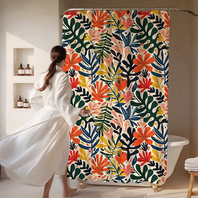 Colorful Leaf Print Shower Curtain - Modern Floral Pattern - Home Decor - Fabric Shower Curtain for Any Bathroom - 72x72 Inches (Colorful Leaves)