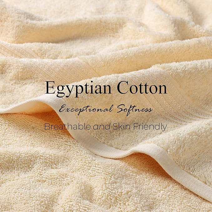 Superior Heritage Egyptian Cotton Bath Towel Set, Large Body Towels for Home Bathroom, Master, Guest Bath Decor, Plush, Absorbent Basics, Spa, Hotel, Resort, Luxury Essentials, Set of 4, Canary