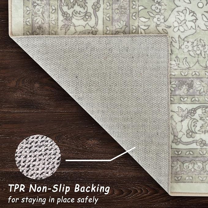 vivorug Runner Rug 2'x7' Vintage Floral Washable Non-Slip Runners for Hallways Kitchen Entryway Laundry Room Carpet Hallway Runner Sage Green