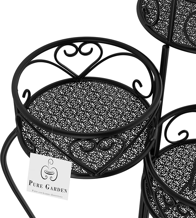Pure Garden Tricycle Plant Stand 2-Tiered Indoor or Outdoor Decorative Vintage-Look Metal Display for Patio, Deck, Home or Lawn (Black)