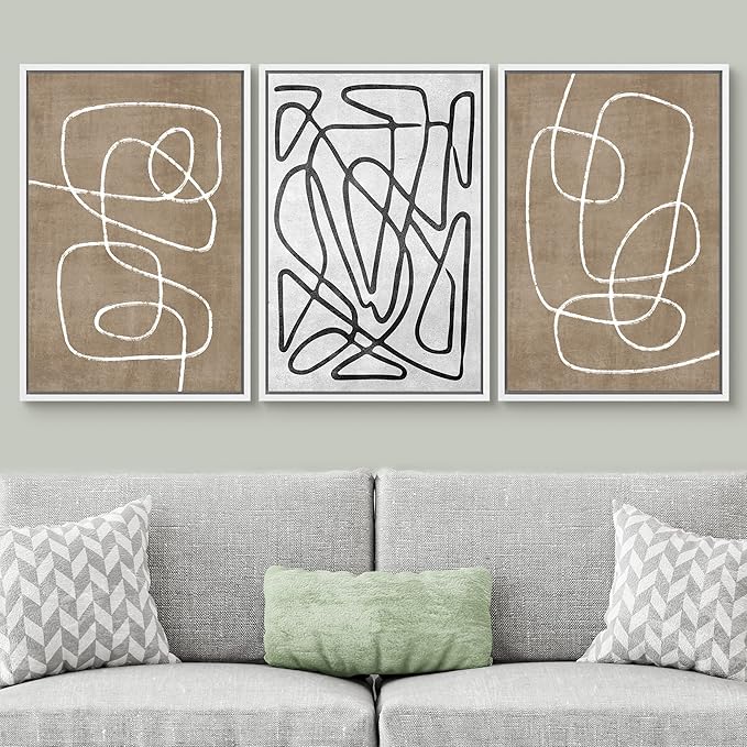 SIGNWIN Framed Canvas Print Wall Art Set Geometric Mid-Century Sketches Graffiti & Street Art Abstract Illustrations Modern Art Decorative Nordic for Living Room, Bedroom, Office - 16"x24"x3 White