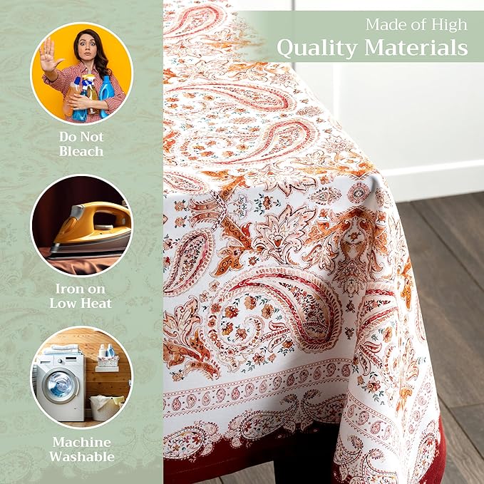 Maison d' Hermine Table Cloth Square Table 100% Cotton 60 x 60 Inches Fall Tablecloth Reusable Everyday Use for Thanksgiving Christmas Decorations Dining Farmhouse Party (Orient)