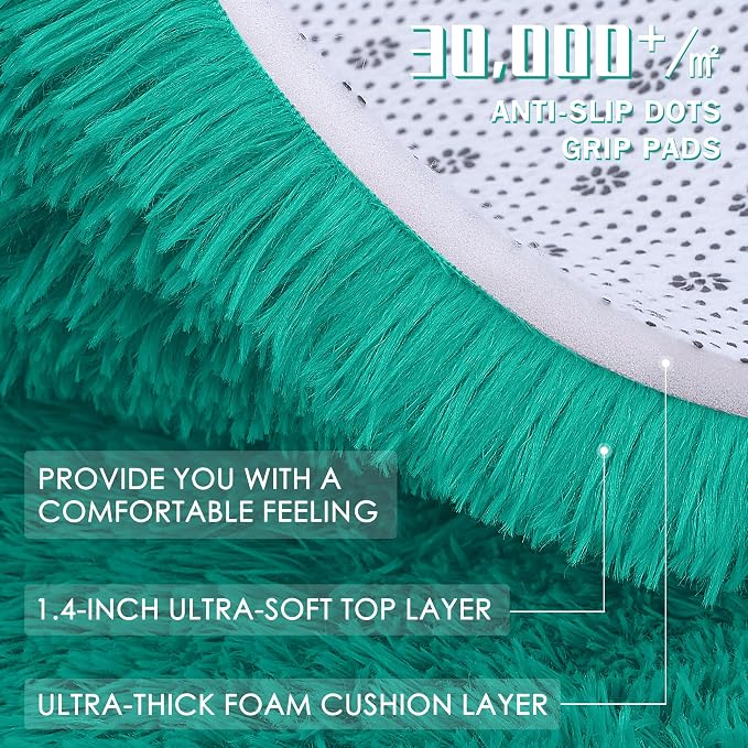 OLANLY 9x12 Machine Washable Large Area Rugs for Living Room, Bedroom, Soft Fluffy Shaggy Bedside Rug, Indoor Floor Carpet for Kids Girls and Boys, Dorms, Nursery, Home Decor Aesthetic, Teal Green