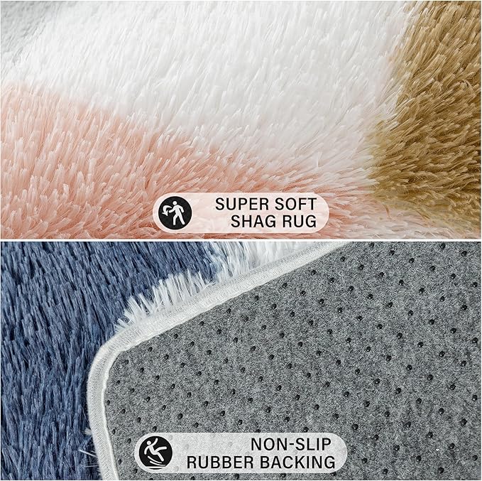 Checkered Rug 5x7 for Living Room, Modern Rainbow Shag Rug Super Soft Washable Indoor Fuzzy Carpet Non-Slip Fluffy Rugs for Bedroom Home Aesthetic Decor