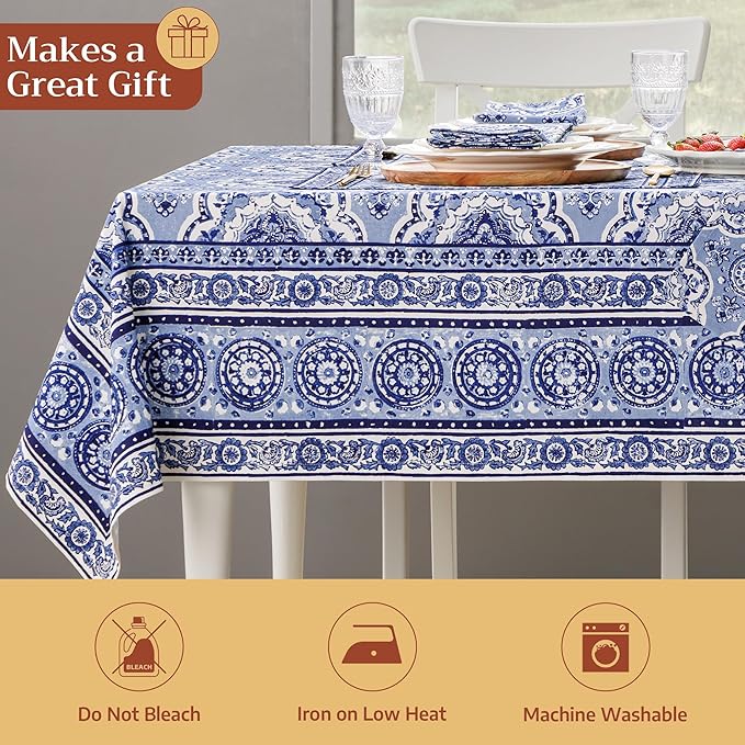 Maison d' Hermine Table Cloth Square Table 100% Cotton 60 x 60 Inches Tablecloth Reusable Decorative for Dining Room Farmhouse Home Valentines Day Decorations Spring Summer - Melodie Bleue