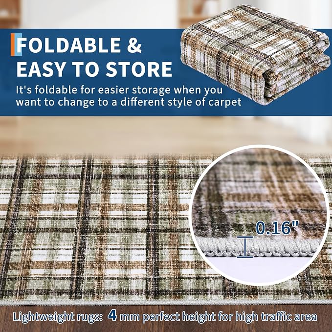 Washable Runners for Hallways 2x10 Rug Modern Bathroom Rugs Non Slip Kitchen Rugs Farmhouse Low Pile Entryway Rug Soft Stain Resistant Carpet for Laundry Hallway Bedside, 2'x10' Celadon&Coffee