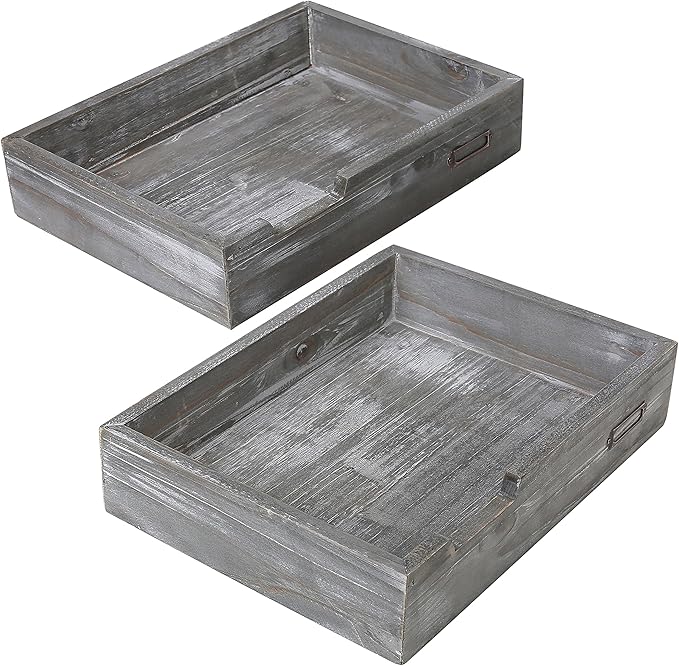 MyGift Ash Gray Wood Office Desktop Document Letter Paper Trays, Stackable Decorative Multipurpose File Organizer, Set of 2