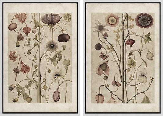 MUDECOR Framed Canvas Print Wall Art Wildflower Floral Botanical Nature Illustration Modern Art Decorative Multicolor Geometric Minimal for Bedroom - 16"x24"x2 White