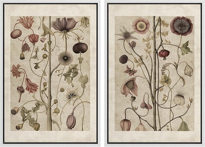 MUDECOR Framed Canvas Print Wall Art Wildflower Floral Botanical Nature Illustration Modern Art Decorative Multicolor Geometric Minimal for Bedroom - 24"x36"x2 White