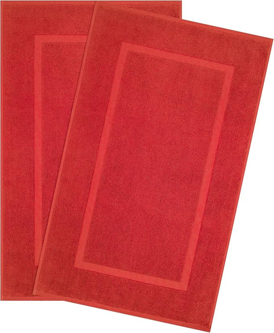 Cotton Paradise 100% Cotton Turkish Bathmat Set, Soft Absorbent Quick Dry, 2 Piece 20x34 Bathmat Floor Set, Red