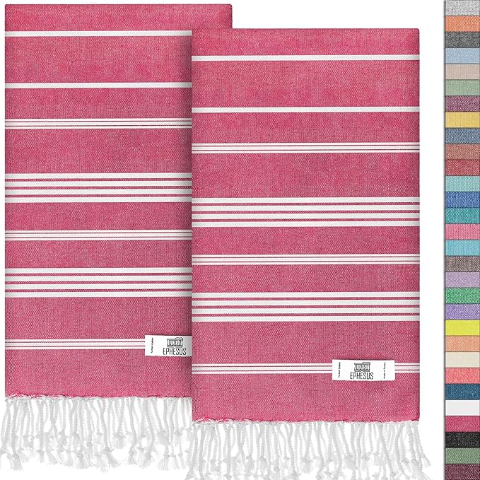 Hand Towels - Set of 2 | 18" x 30" - Decorative Turkish Hand Towel for Bathroom, Kitchen, Guest, Face, Hair, Tea, Dishcloth (Sultan, Fuchsia)