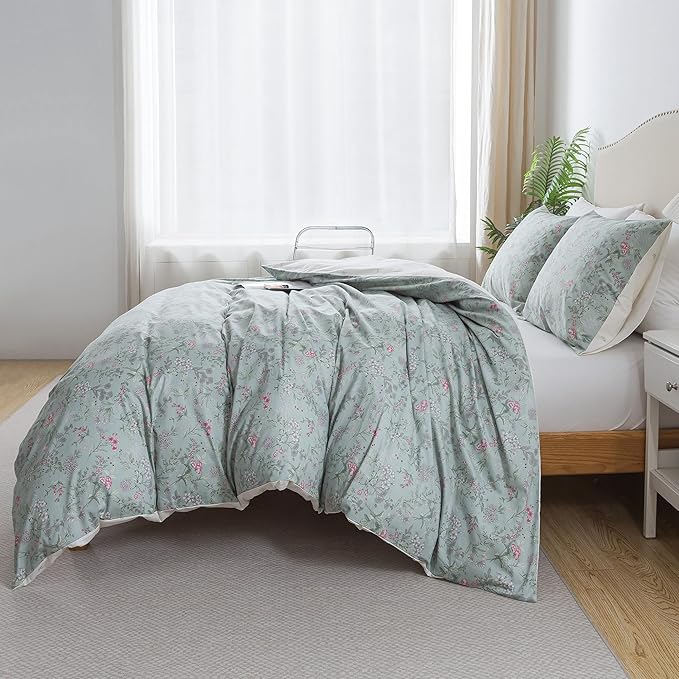 HoneiLife King Size Duvet Cover - 100% Cotton Comforter Cover, Floral Bedlinen for Set King Beds, 3-PC Wildflower Comforter Cover Sets