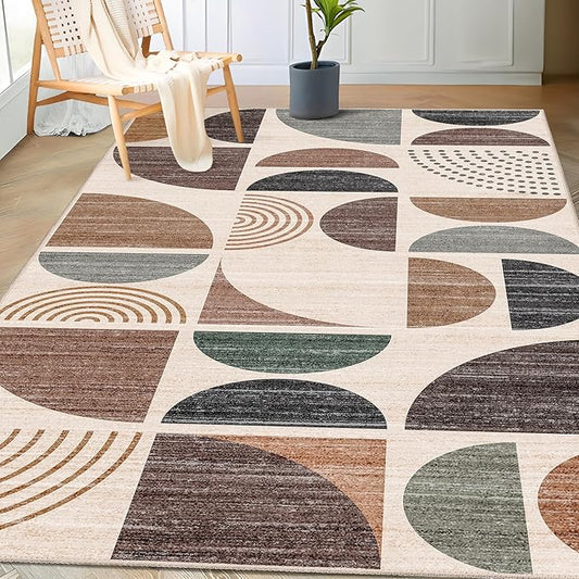 MUJOO 3x5 Rug Washable,Boho Area Rugs for Bedroom Entryway Living Room Bedside,Small Throw Floor Carpet Non Slip Soft Indoor Modern Abstract Brown
