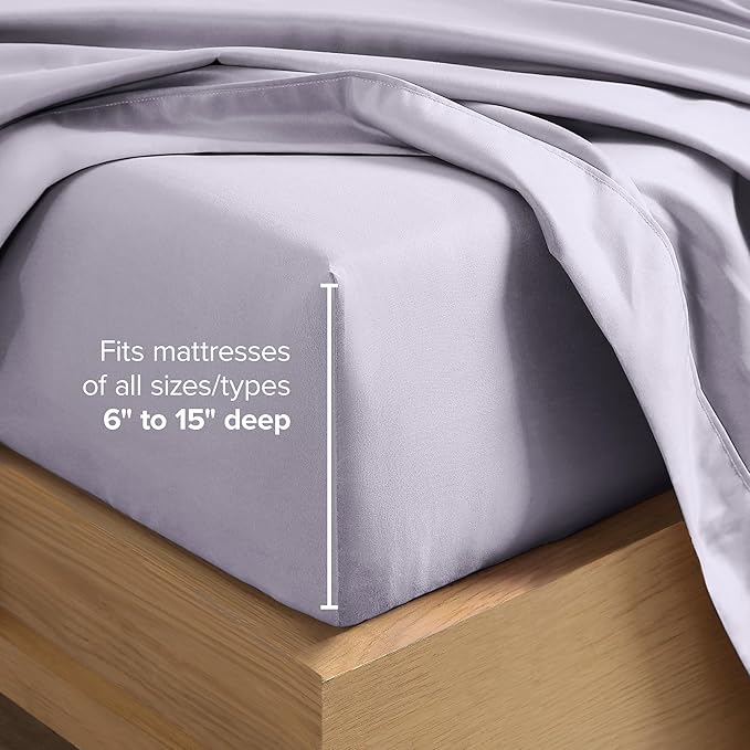 Bare Home Queen Sheet Set - 1800 Ultra-Soft Microfiber Queen Bed Sheets - Double Brushed - Deep Pockets - Easy Fit - 4 Piece Set - Bedding Sheets & Pillowcases (Queen, Light Lavender)