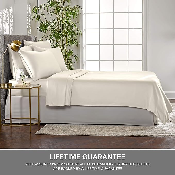 Pure Bamboo Short Queen Sheets for RV Camper (60"x75") - Genuine 100% Organic Viscose Derived from Bamboo Bed Sheet Set, Soft & Cooling, 2 Year Quality Promise (Short Queen, Ivory)