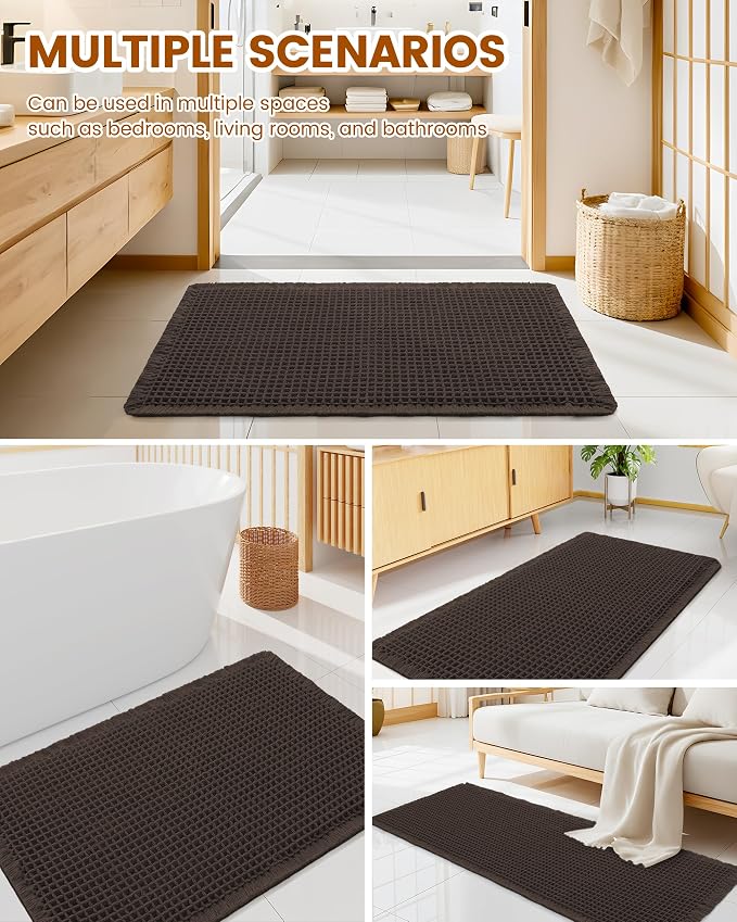 Smiry Waffle Bath Mat 60x24, Extra Soft Absorbent Bathroom Rugs, Non Slip Machine Washable Quick Dry Bath Rugs for Bathroom Floor, Tub, Shower, Home Decor Accessories, Chocolate
