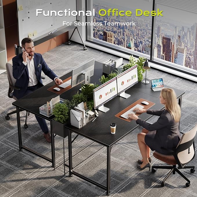 PRAISUN 55 Inch Computer Desk, Home Office Desk with Spacious Desktop, Modern Gaming Desk, Writing Study Table for Bedroom, Small Spaces, Work from Home Desk with Metal Frame, Black