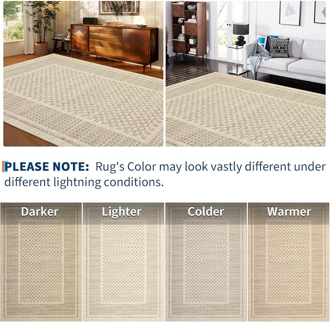 Washable Area Rug 5x7 Rug for Living Room Modern Large Area Rug for Bedroom Aesthetic Non Slip Throw Rugs Soft Faux Wool Low Pile Stain Resistant Carpet for Dining Room 5'x7' Beige
