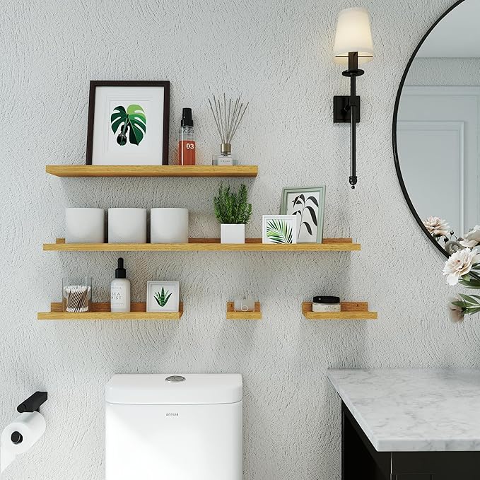 Long Floating Shelves for Wall Decor, Long Wall Mounted Storage Shelf for Bedroom, Living Room, Bathroom, Kitchen, Nursery, Display Picture Ledge Shelf with Lip Set of 2-56 Inches, Oak