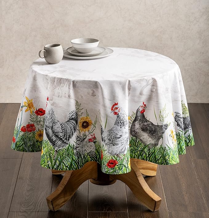 Maison d' Hermine Table Cloth Round Table 100% Cotton 69 Round Inches Tablecloth Reusable Decorative for Dining Room Farmhouse Home Valentines Day Decorations Spring Summer - Basse Cour