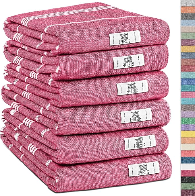 Hand Towels - Set of 6 | 18" x 30" - Decorative Turkish Hand Towel for Bathroom, Kitchen, Guest, Face, Hair, Tea, Dishcloth (Sultan, Fuchsia)