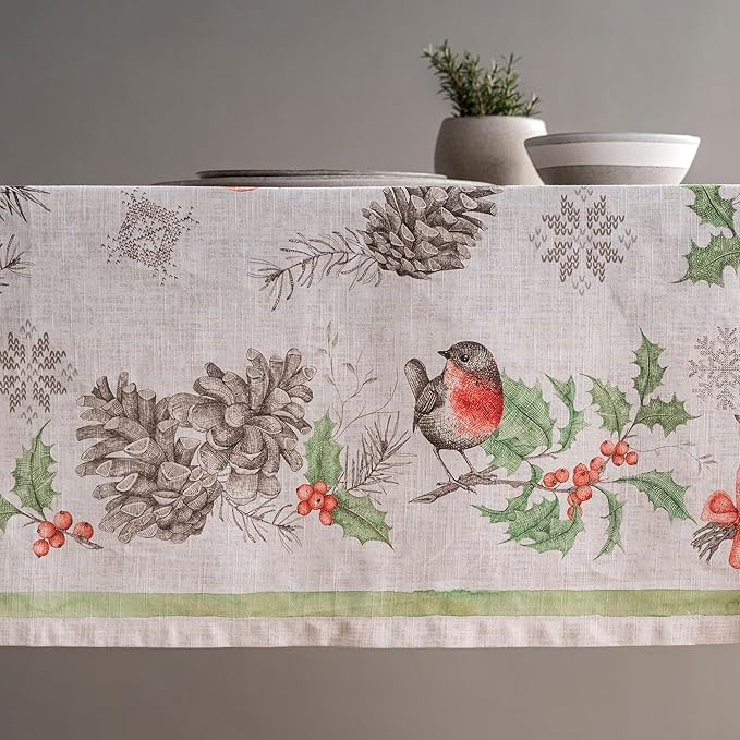 Maison d' Hermine Table Cloth Rectangle Table 100% Cotton 60 x 120 Inches Fall Tablecloth Reusable Everyday Use for Thanksgiving Christmas Decorations Dining Farmhouse Party (Christmas Dew)
