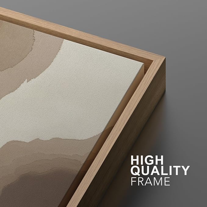 MUDECOR Framed Canvas Print Wall Art Neutral Earth Tone Abstract Flow Illustrations Minimalism Decorative Bohemian Zen for Living Room, Bedroom, Office - 16"x24" NATURAL