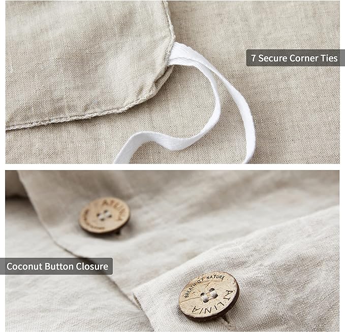 ATLINIA 100% Flax Linen Duvet Cover Set - Stone Washed Pure French Linen Organic Fabric for Farmhouse Comforter Boho Bedding Included 1 Duvet Cover 2 Pillow Shams(Natural, California King)