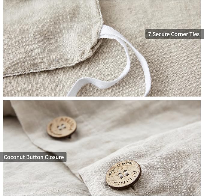 ATLINIA 100% Flax Linen Duvet Cover Set - Stone Washed Pure French Linen Organic Fabric for Farmhouse Comforter Boho Bedding Included 1 Duvet Cover 2 Pillow Shams(Natural, King)