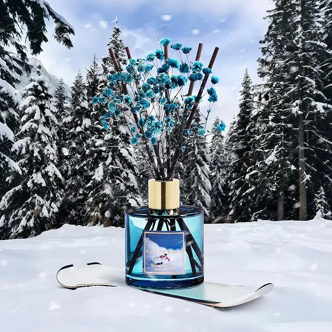 COCORRÍNA Reed Diffuser - Skiing in Aspen Reed Diffuser Set with 8 Sticks & Preserved Baby's Breath, Reed Diffuser for Home Bathroom Shelf Decor