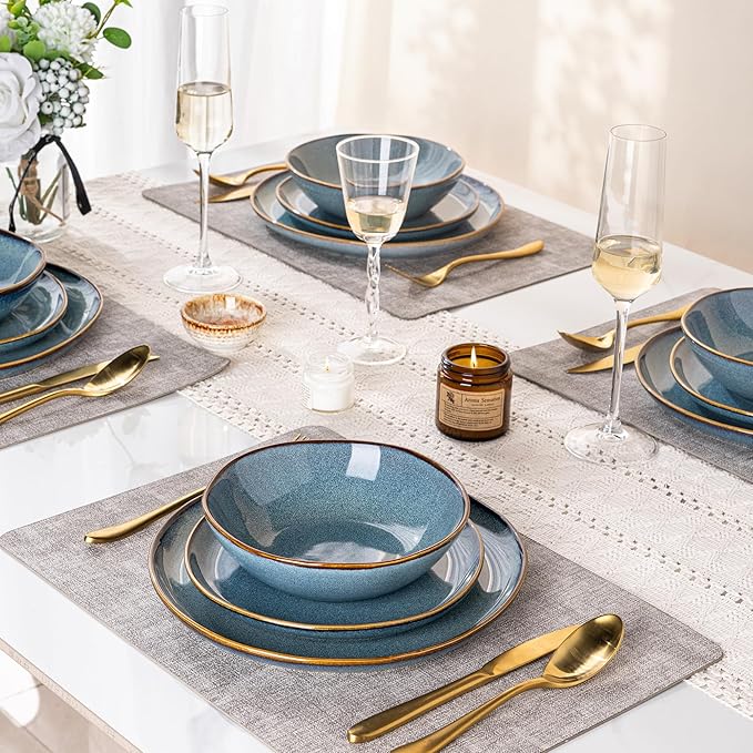 AmorArc Ceramic Dinnerware Sets,Handmade Reactive Glaze Stoneware Plates and Bowls Sets,Highly Scratch Resistant | Dishwasher & Microwave Safe Dishes Set,Service for 4 (12pc)